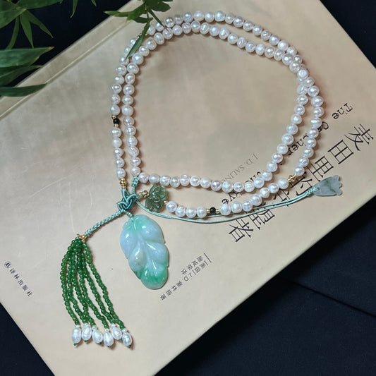Chinese style jade pearl costume necklace - jewelry - weilin.com