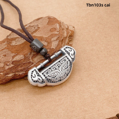 Chinese style longevity lock sterling silver pendant necklace - jewelry - weilin.com