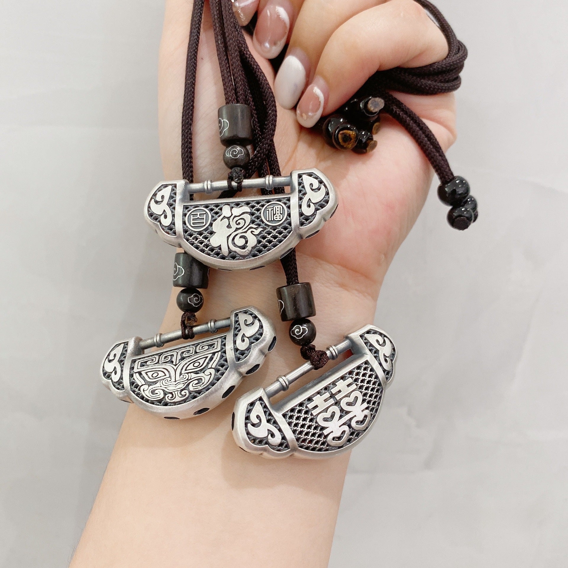 Chinese style longevity lock sterling silver pendant necklace - jewelry - weilin.com