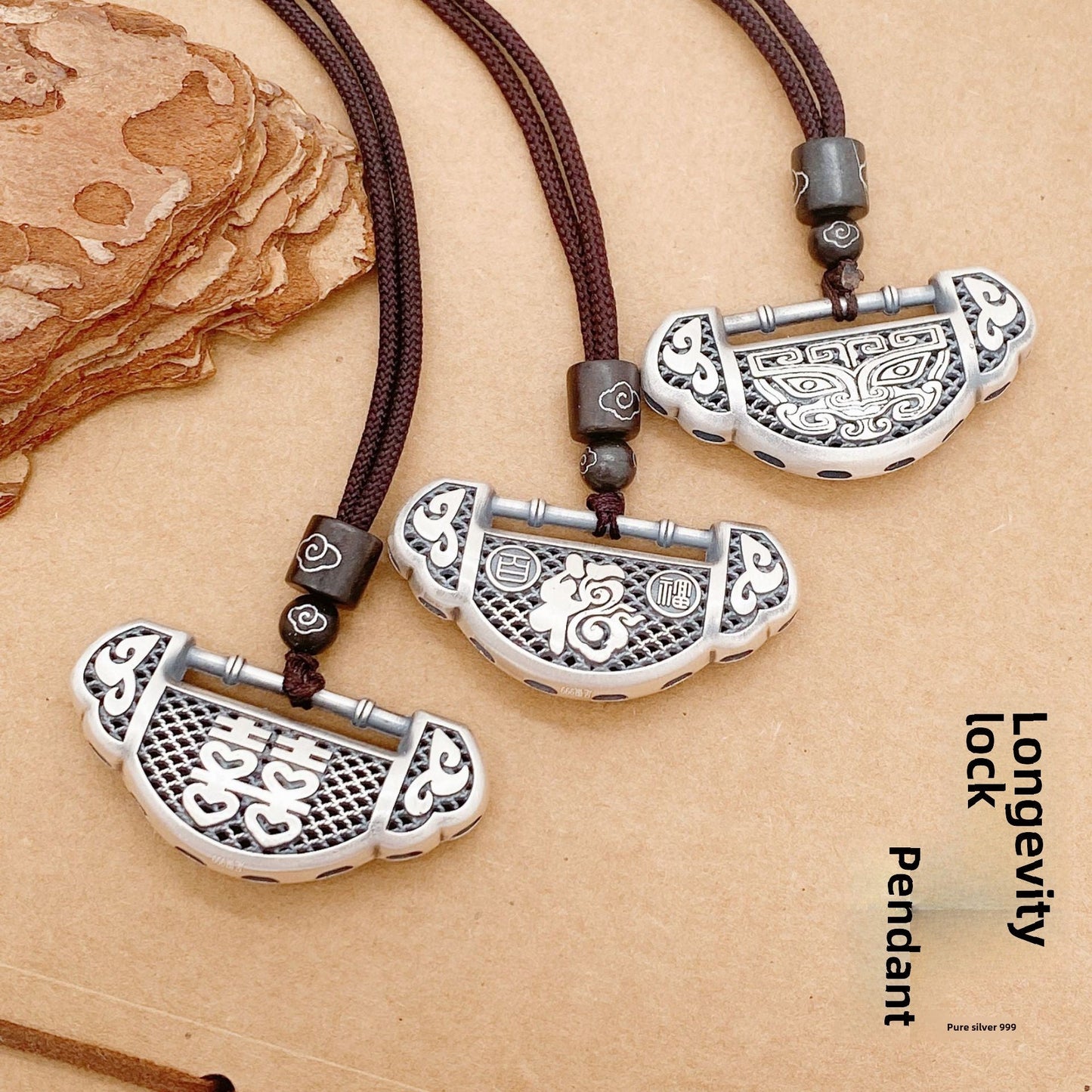 Chinese style longevity lock sterling silver pendant necklace - jewelry - weilin.com