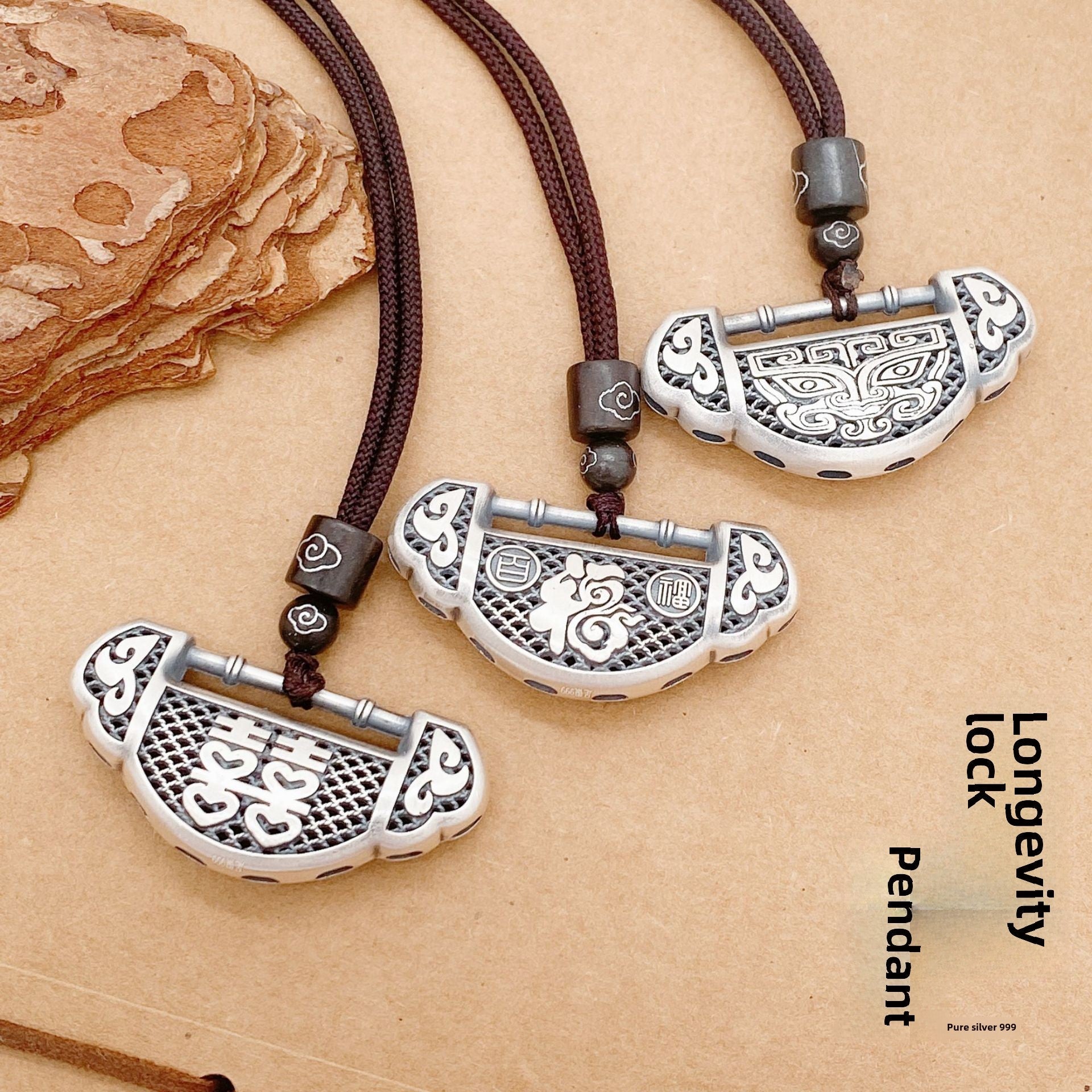 Chinese style longevity lock sterling silver pendant necklace - jewelry - weilin.com