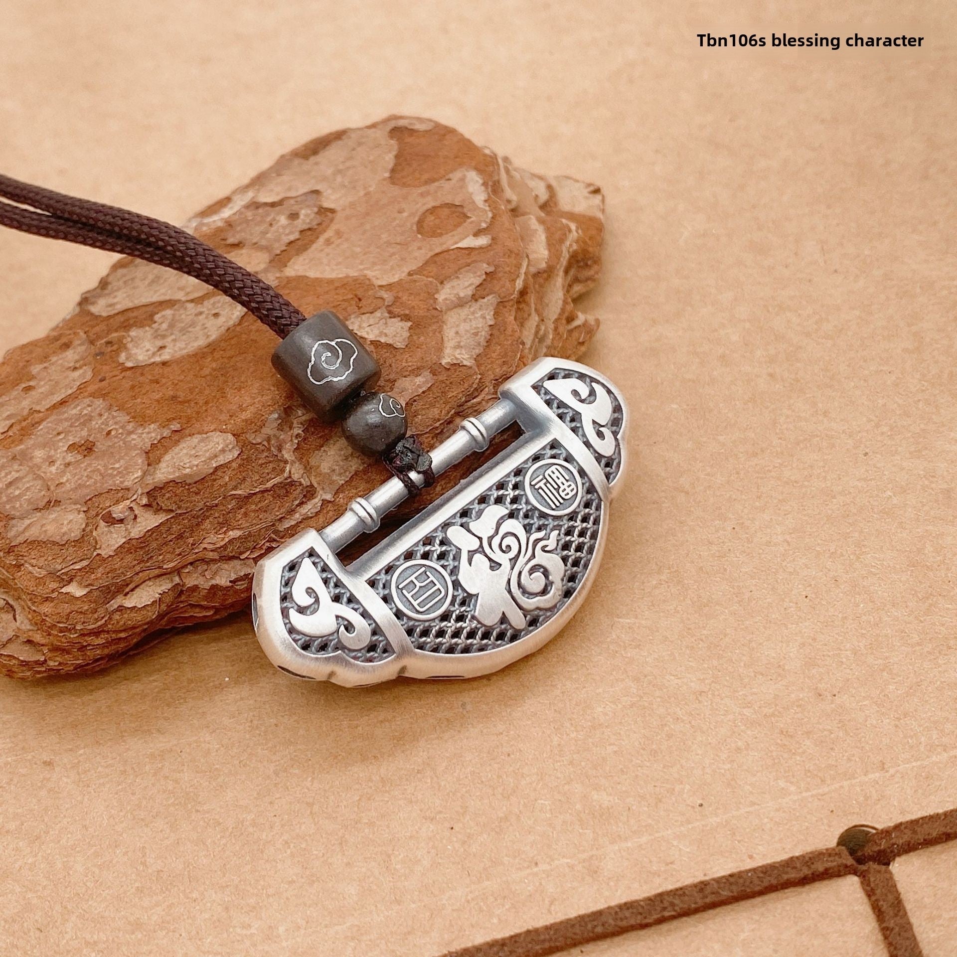 Chinese style longevity lock sterling silver pendant necklace - jewelry - weilin.com