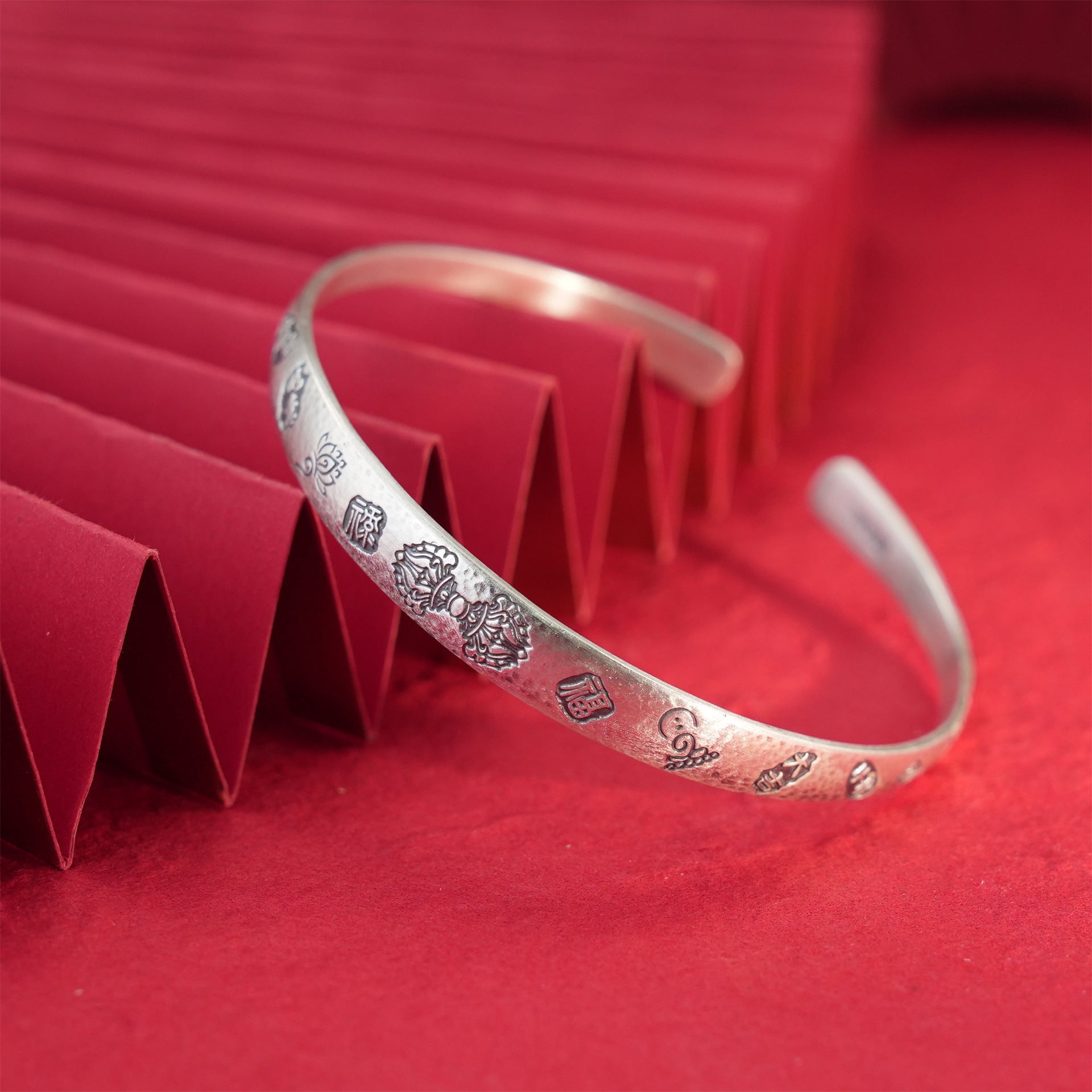 Chinese style lotus auspicious cloud sterling silver bracelet - jewelry - weilin.com