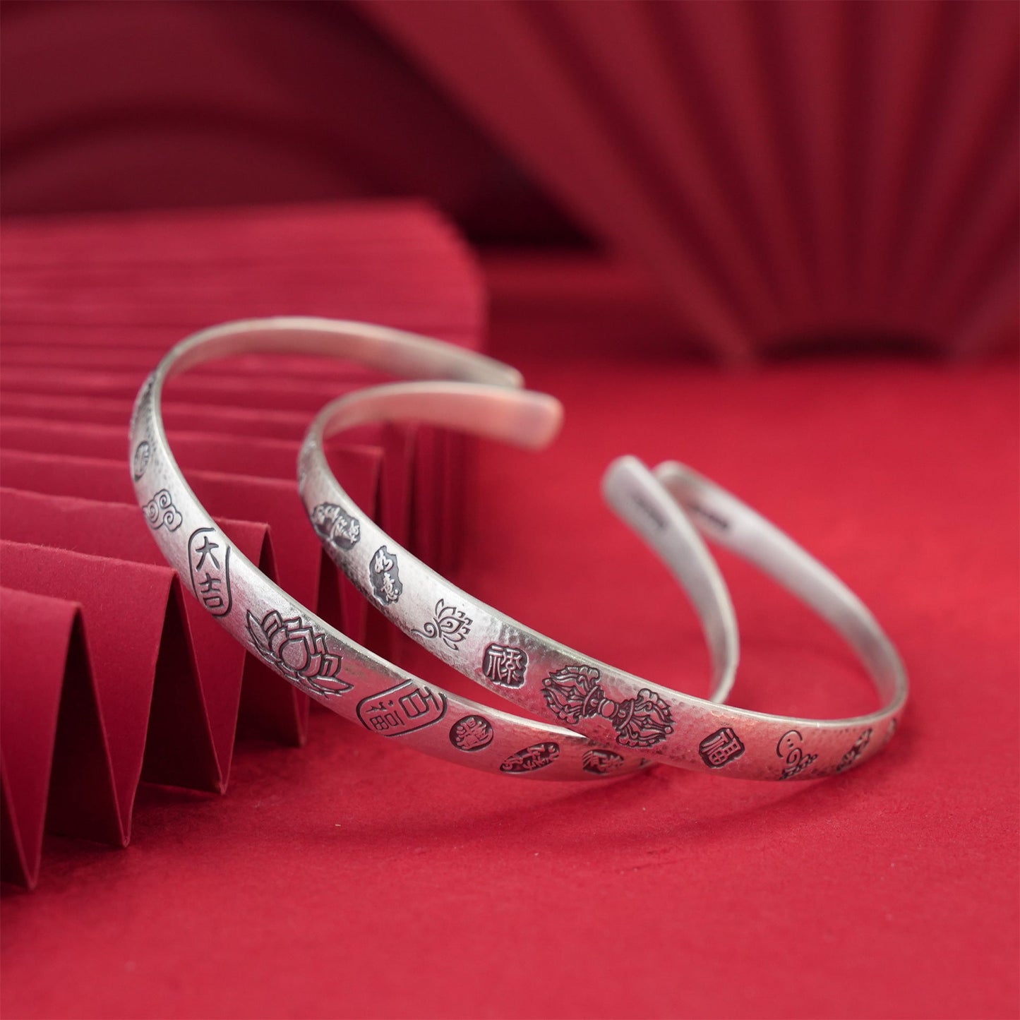 Chinese style lotus auspicious cloud sterling silver bracelet - jewelry - weilin.com