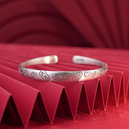 Chinese style lotus auspicious cloud sterling silver bracelet - jewelry - weilin.com