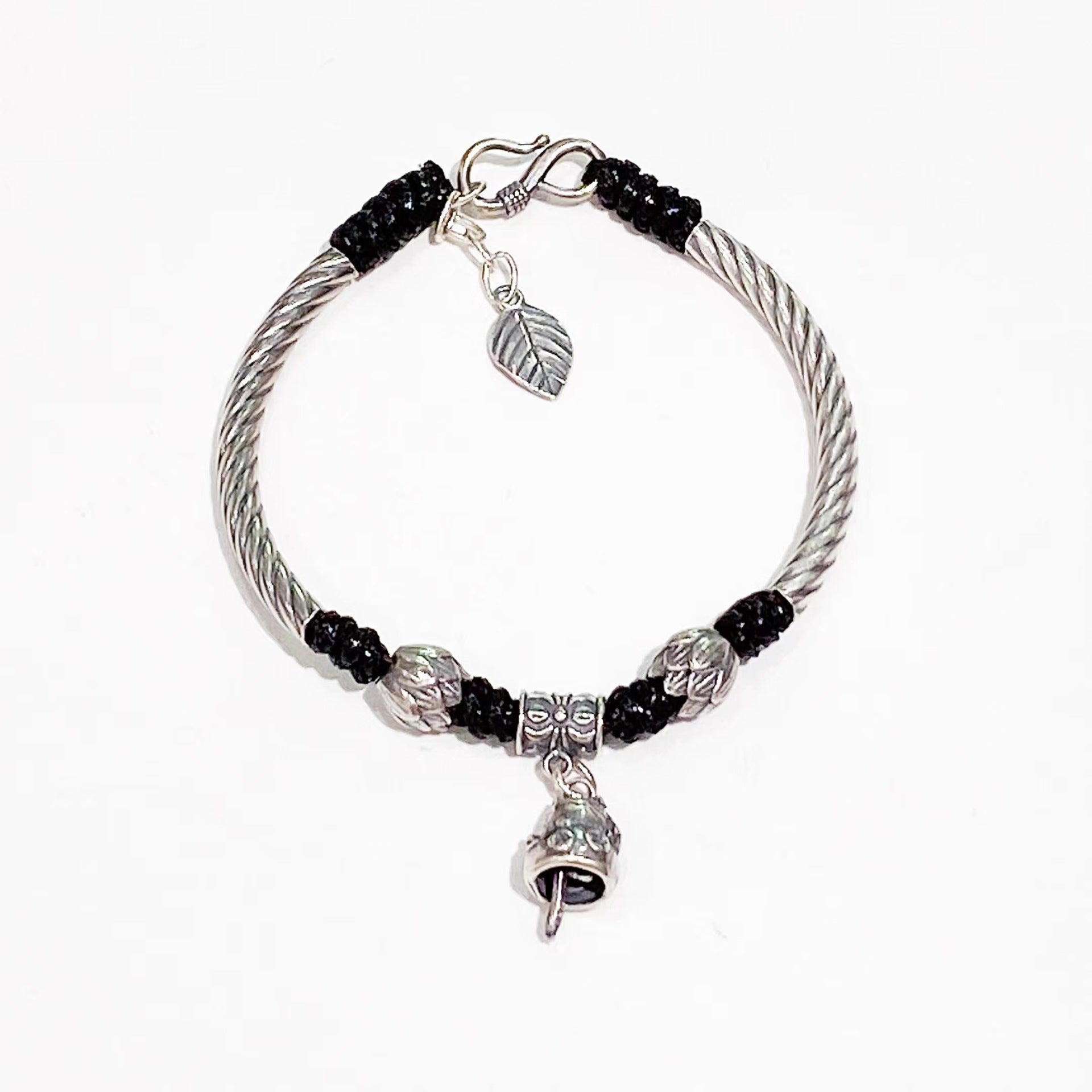 Chinese style lotus cat sterling silver bracelet - jewelry - weilin.com