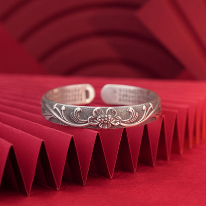 Chinese style lotus heart sterling silver bracelet - jewelry - weilin.com