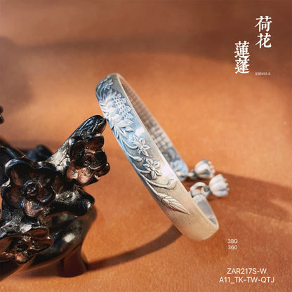 Chinese style lotus heart sterling silver bracelet - jewelry - weilin.com