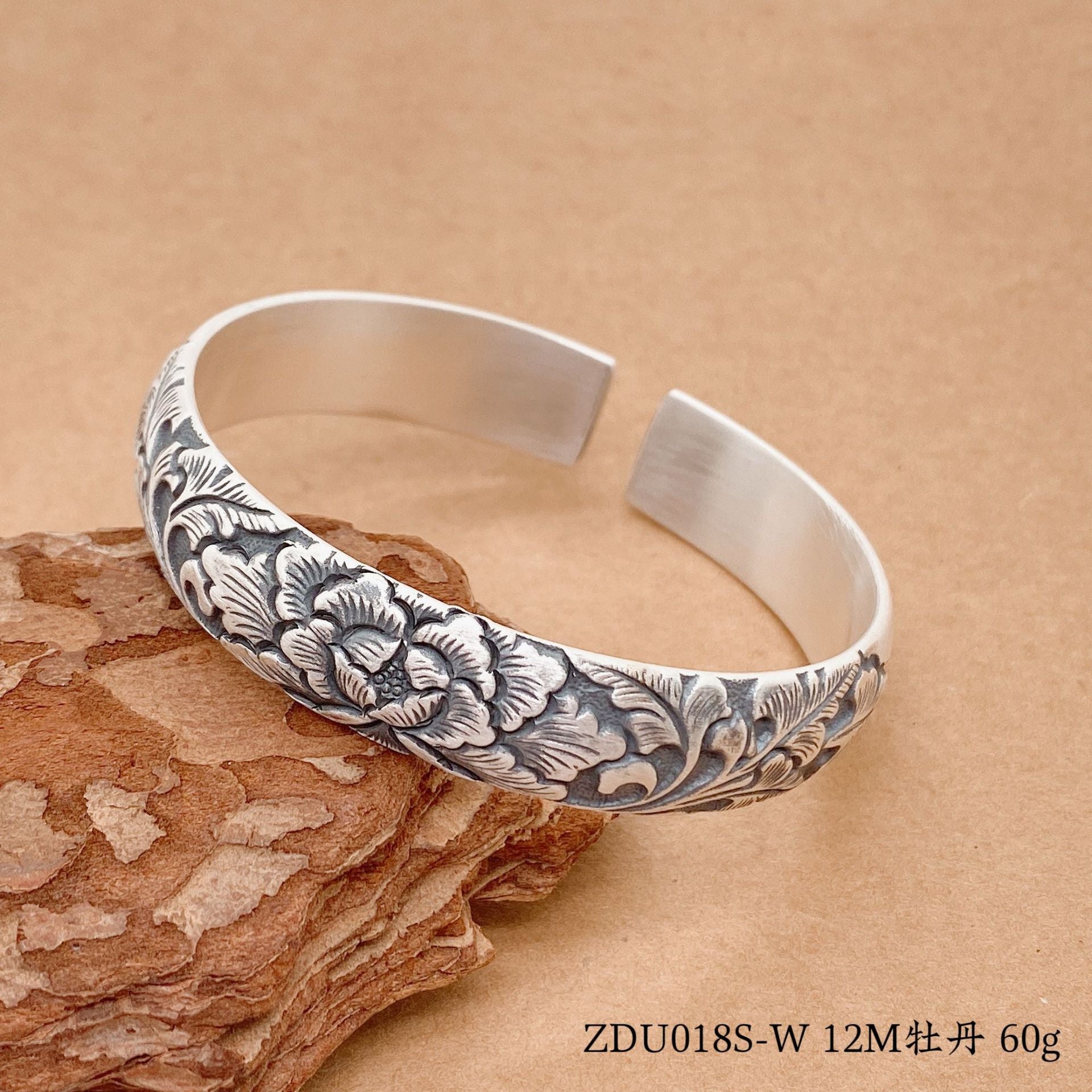 Chinese style lotus leaf peony lotus sterling silver bracelet - jewelry - weilin.com