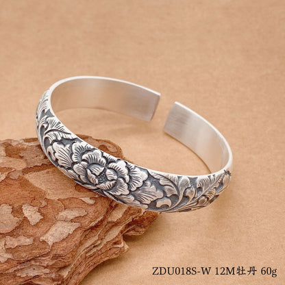 Chinese style lotus leaf peony lotus sterling silver bracelet - jewelry - weilin.com
