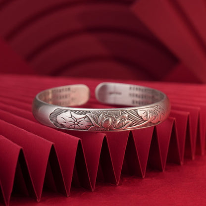 Chinese style lotus leaf wide sterling silver bracelet - jewelry - weilin.com