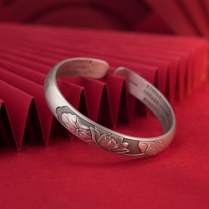 Chinese style lotus leaf wide sterling silver bracelet - jewelry - weilin.com
