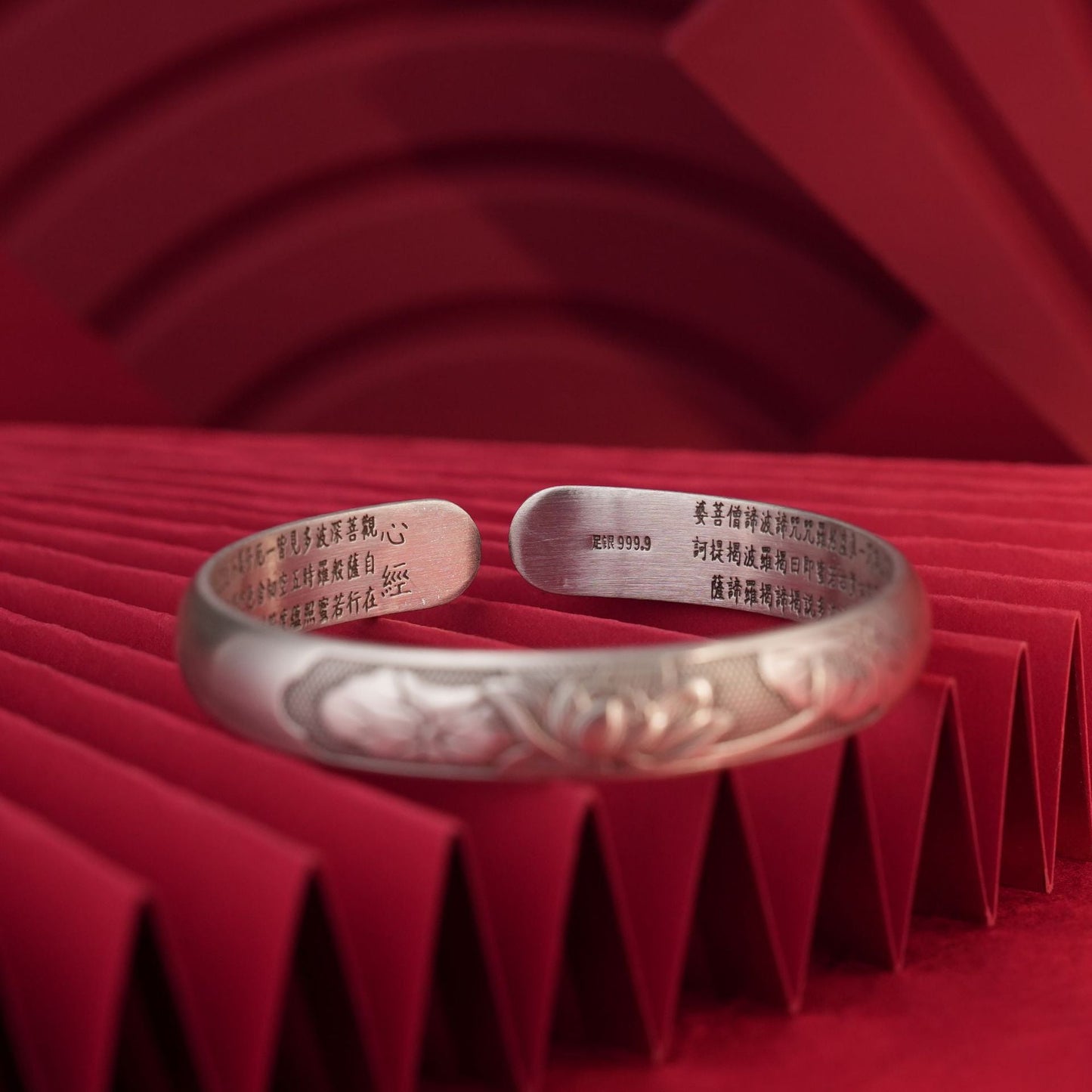 Chinese style lotus leaf wide sterling silver bracelet - jewelry - weilin.com