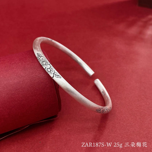 Chinese style lotus round stick sterling silver bracelet - jewelry - weilin.com