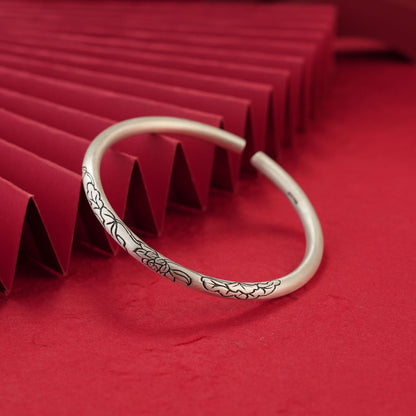 Chinese style lotus round stick sterling silver bracelet - jewelry - weilin.com