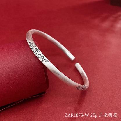 Chinese style lotus round stick sterling silver bracelet - jewelry - weilin.com