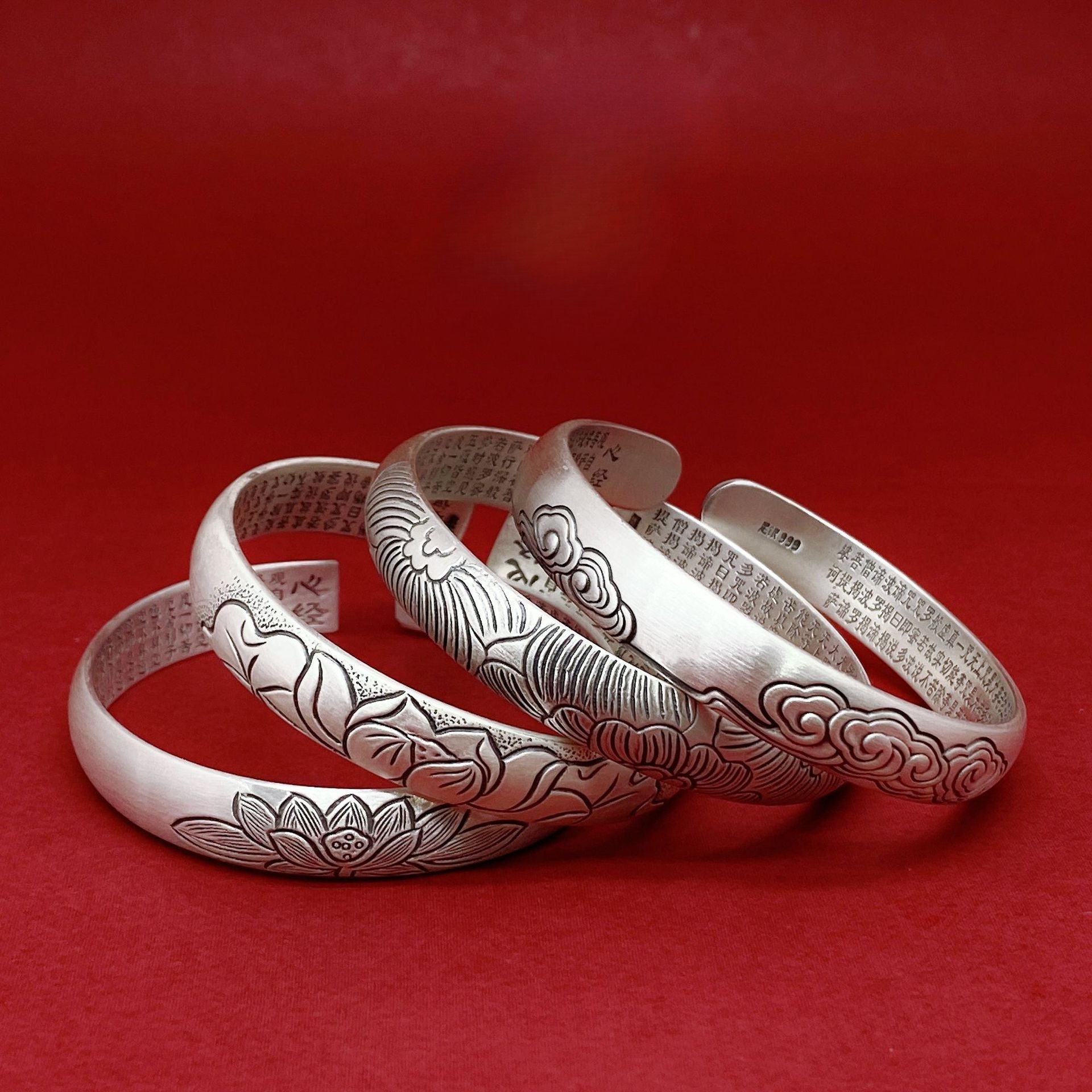 Chinese style lotus sterling silver bracelet - jewelry - weilin.com