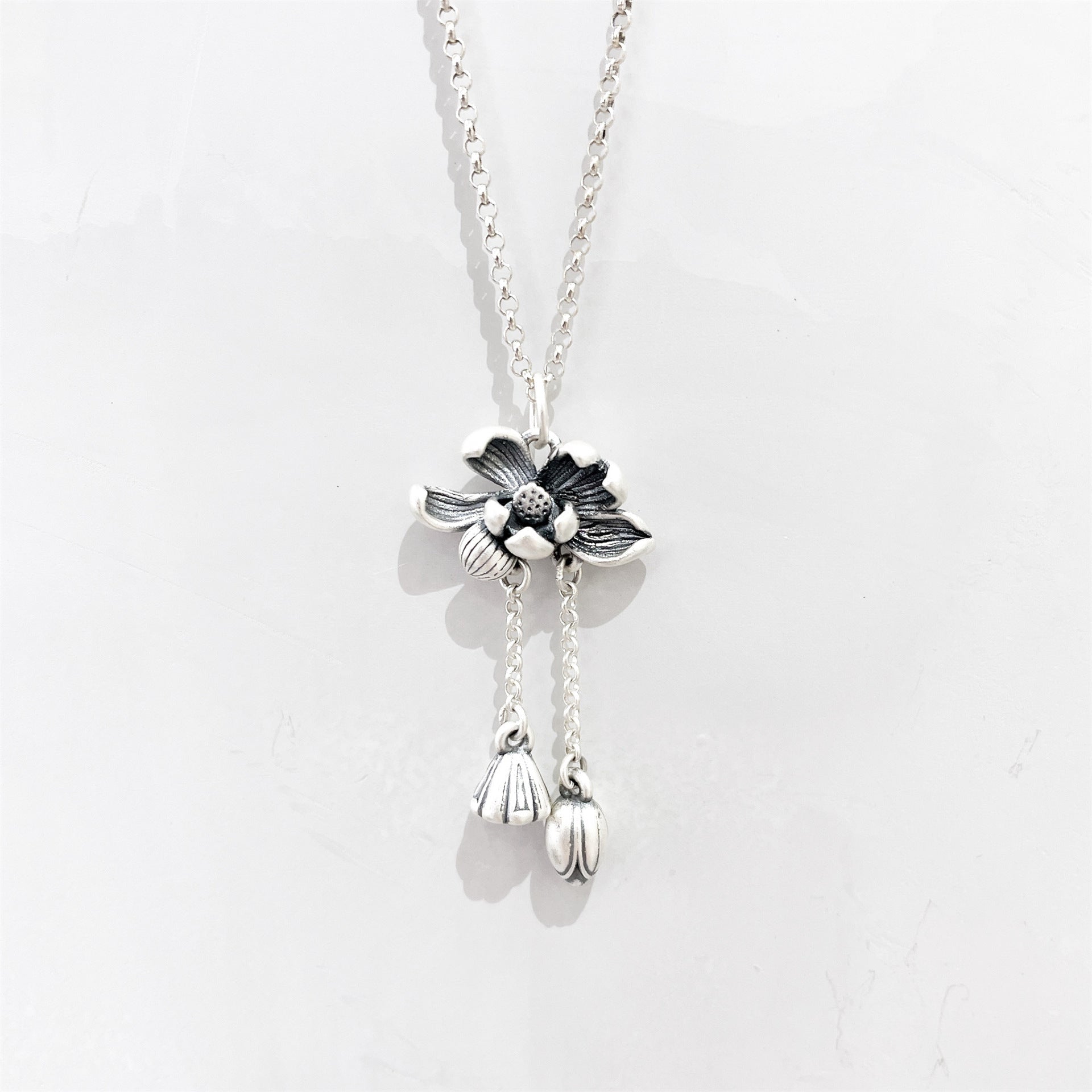 Chinese style lotus sterling silver pendant necklace - jewelry - weilin.com