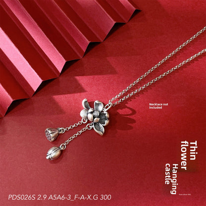 Chinese style lotus sterling silver pendant necklace - jewelry - weilin.com