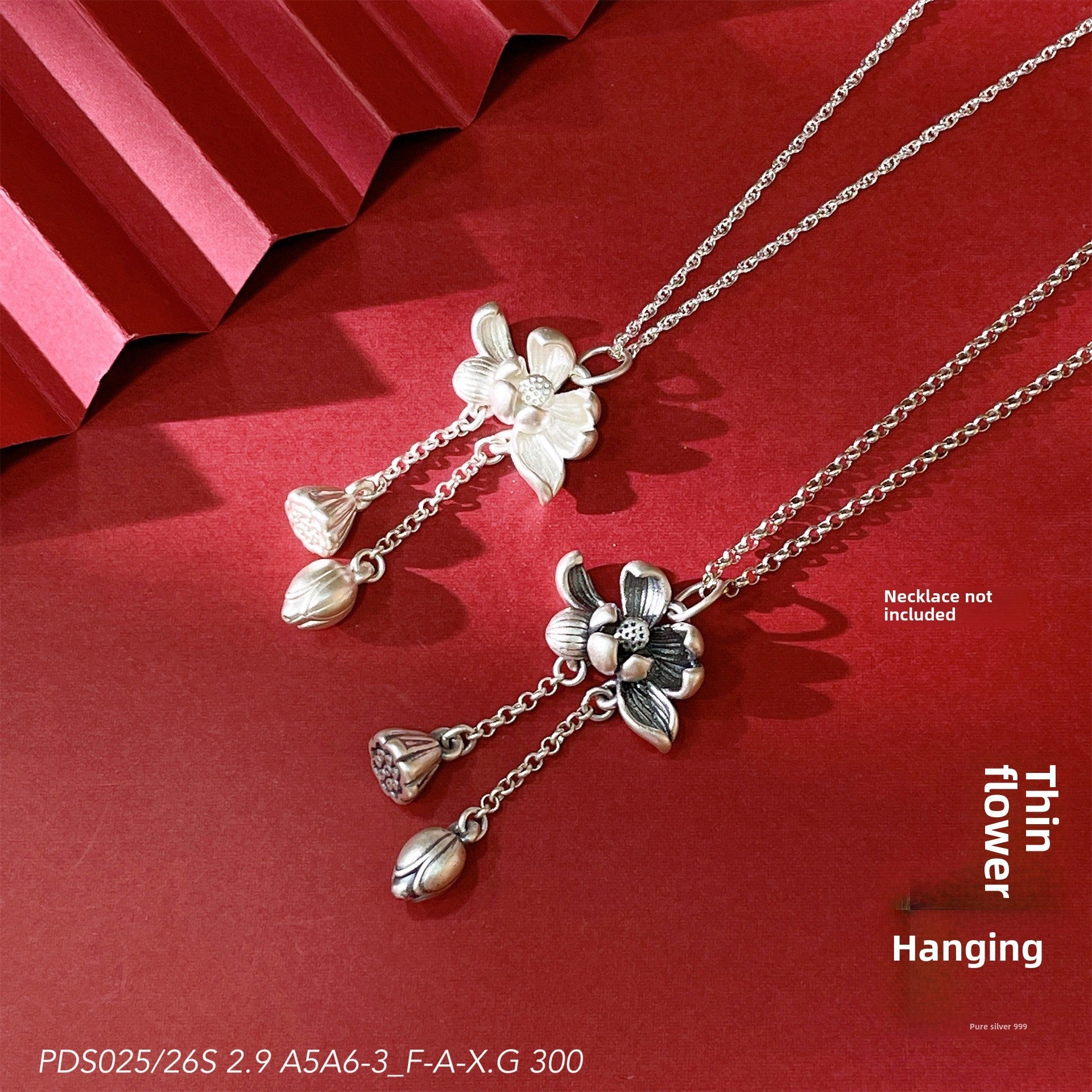 Chinese style lotus sterling silver pendant necklace - jewelry - weilin.com