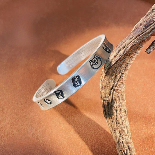 Chinese style lucky cat heart sterling silver bracelet - jewelry - weilin.com