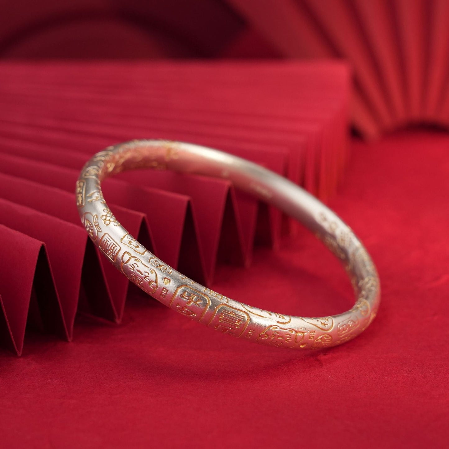 Chinese style lucky cat round stick sterling silver bracelet - jewelry - weilin.com