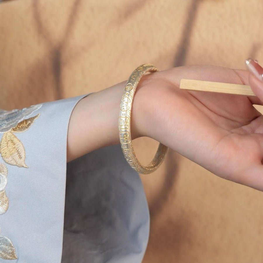 Chinese style lucky cat round stick sterling silver bracelet - jewelry - weilin.com