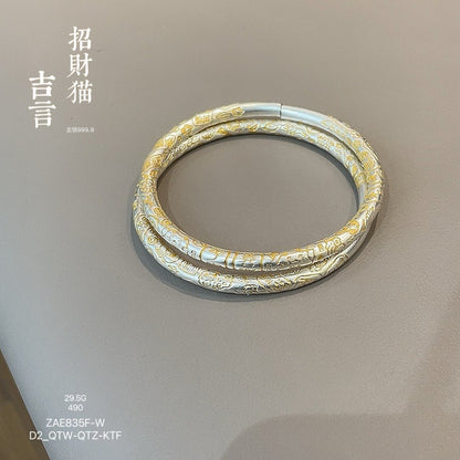 Chinese style lucky cat sterling silver bracelet - jewelry - weilin.com