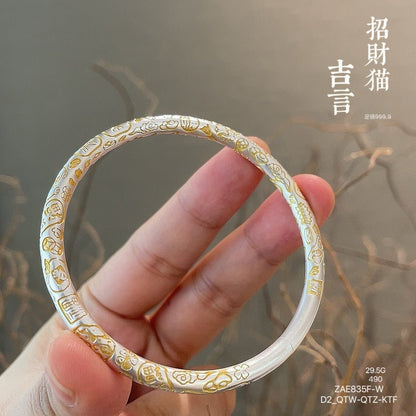 Chinese style lucky cat sterling silver bracelet - jewelry - weilin.com
