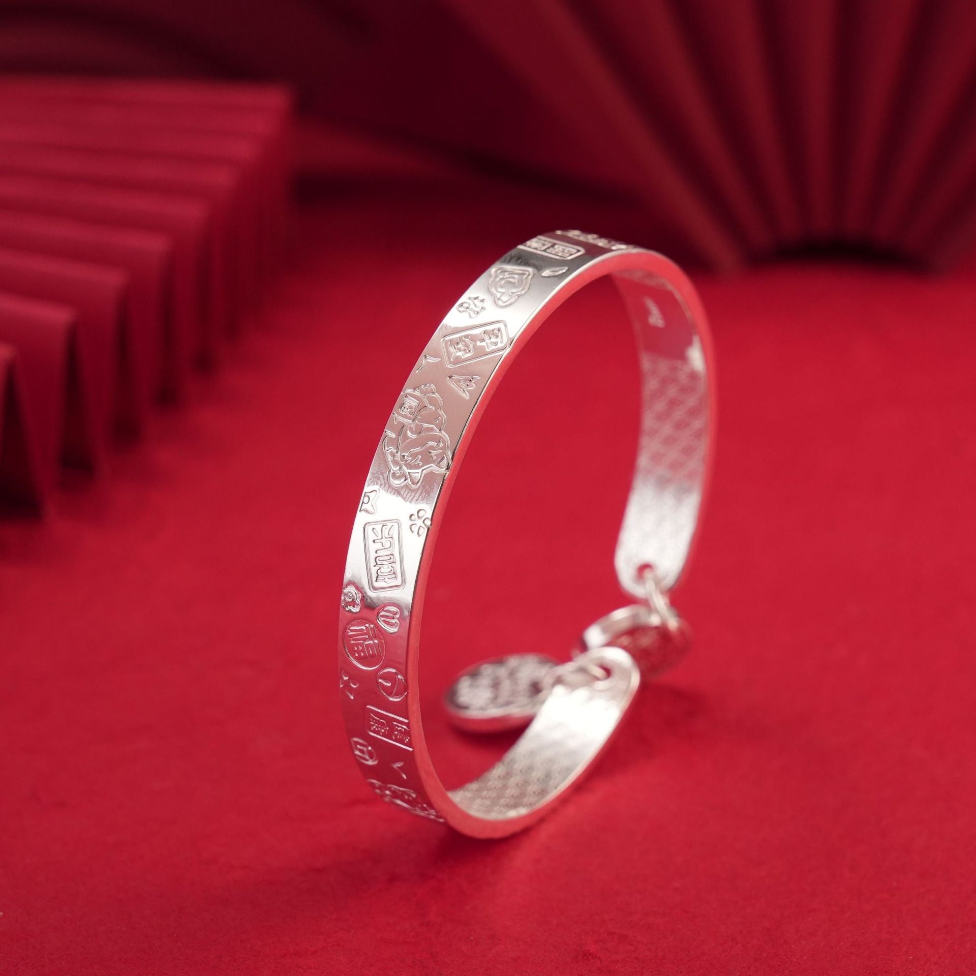 Chinese style lucky cat sterling silver bracelet - jewelry - weilin.com