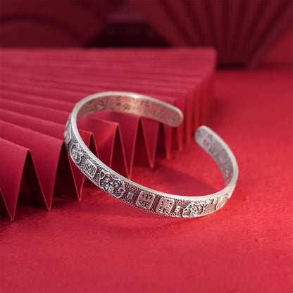 Chinese style lucky cat sterling silver bracelet - jewelry - weilin.com