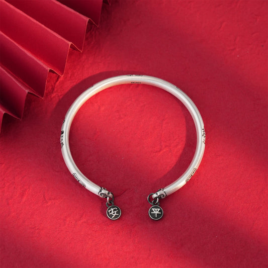 Chinese style lucky cat sterling silver bracelet - jewelry - weilin.com