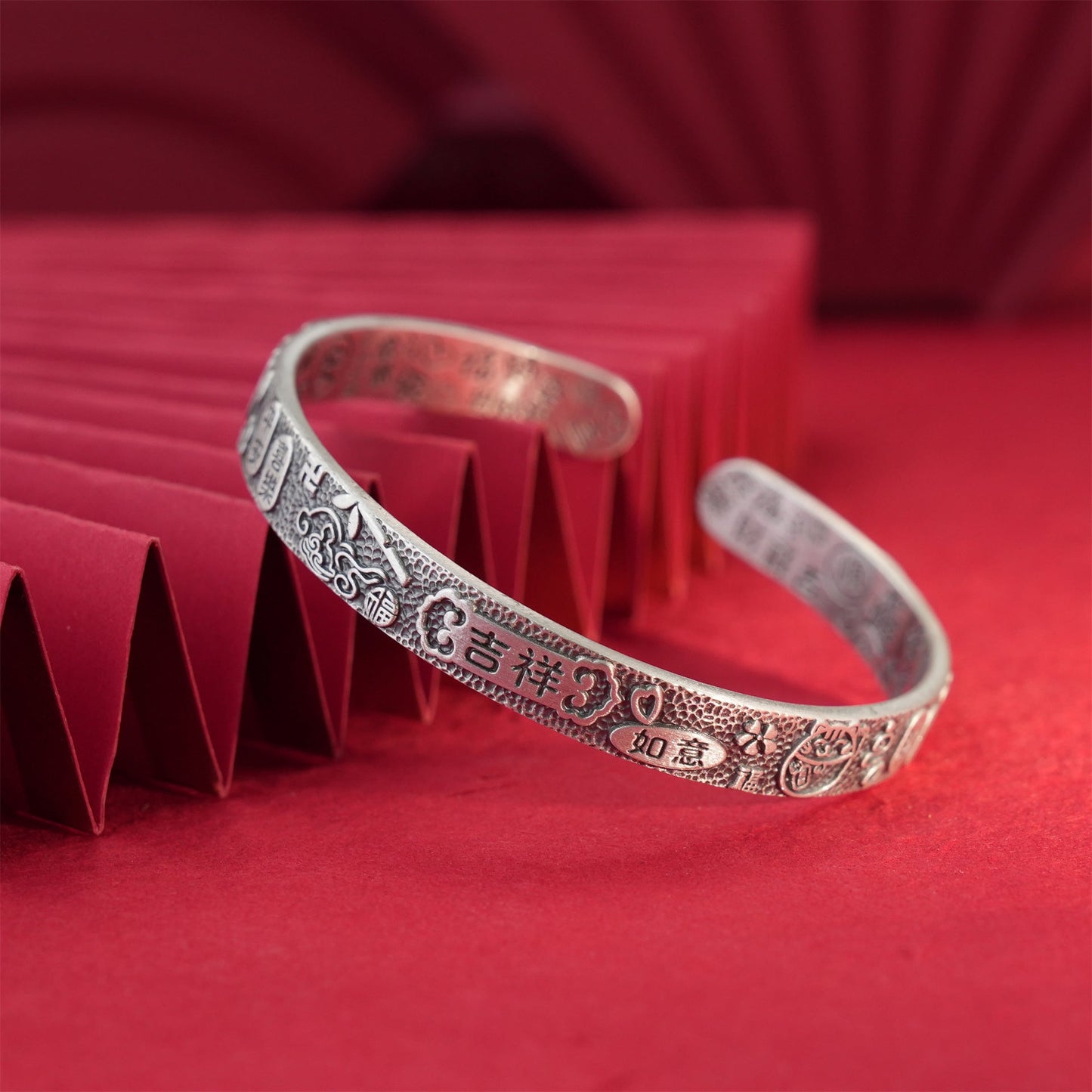 Chinese style lucky cat sterling silver bracelet - jewelry - weilin.com