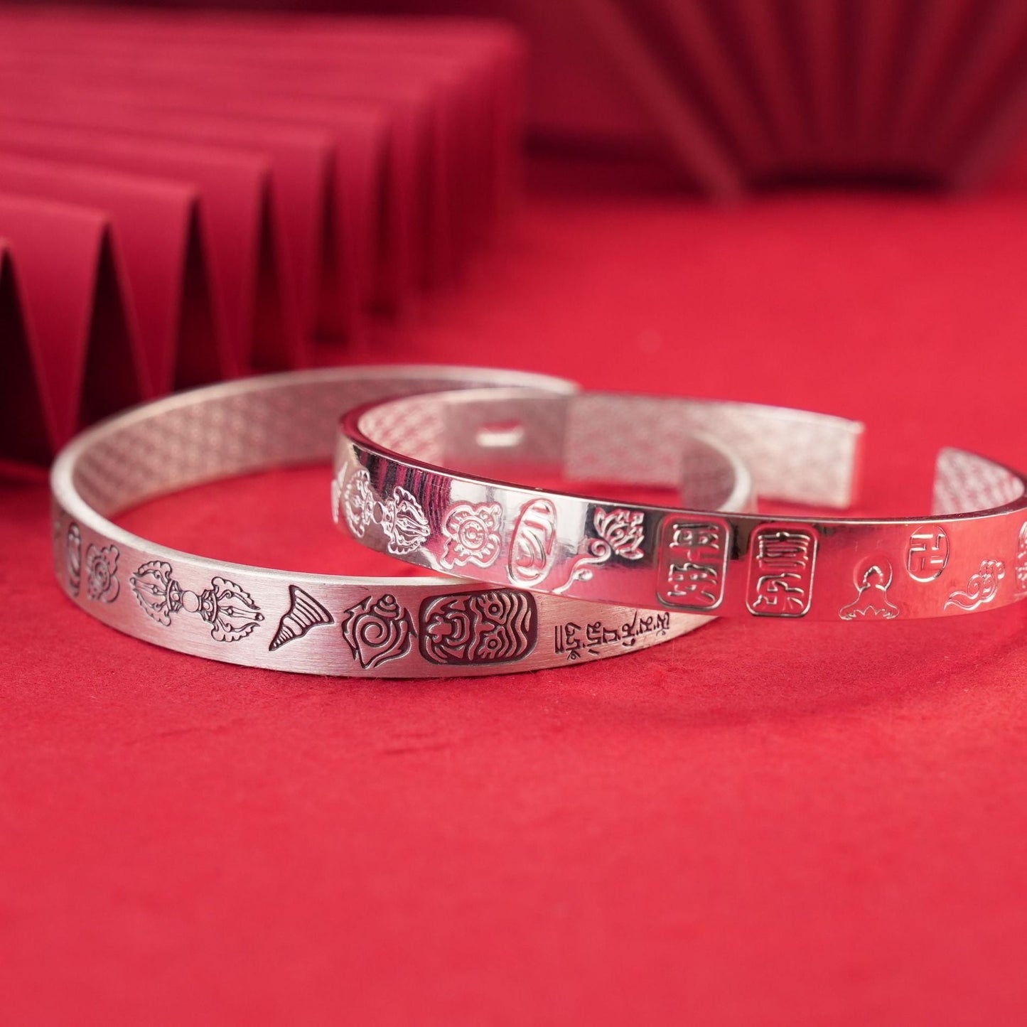 Chinese style lucky wide sterling silver bracelet - jewelry - weilin.com
