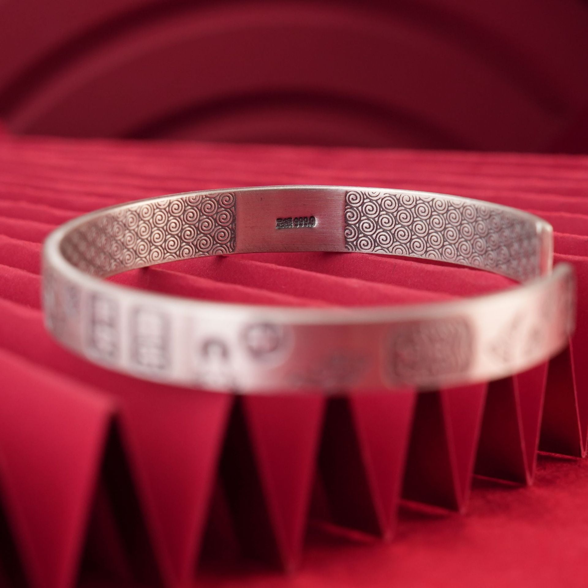 Chinese style lucky wide sterling silver bracelet - jewelry - weilin.com