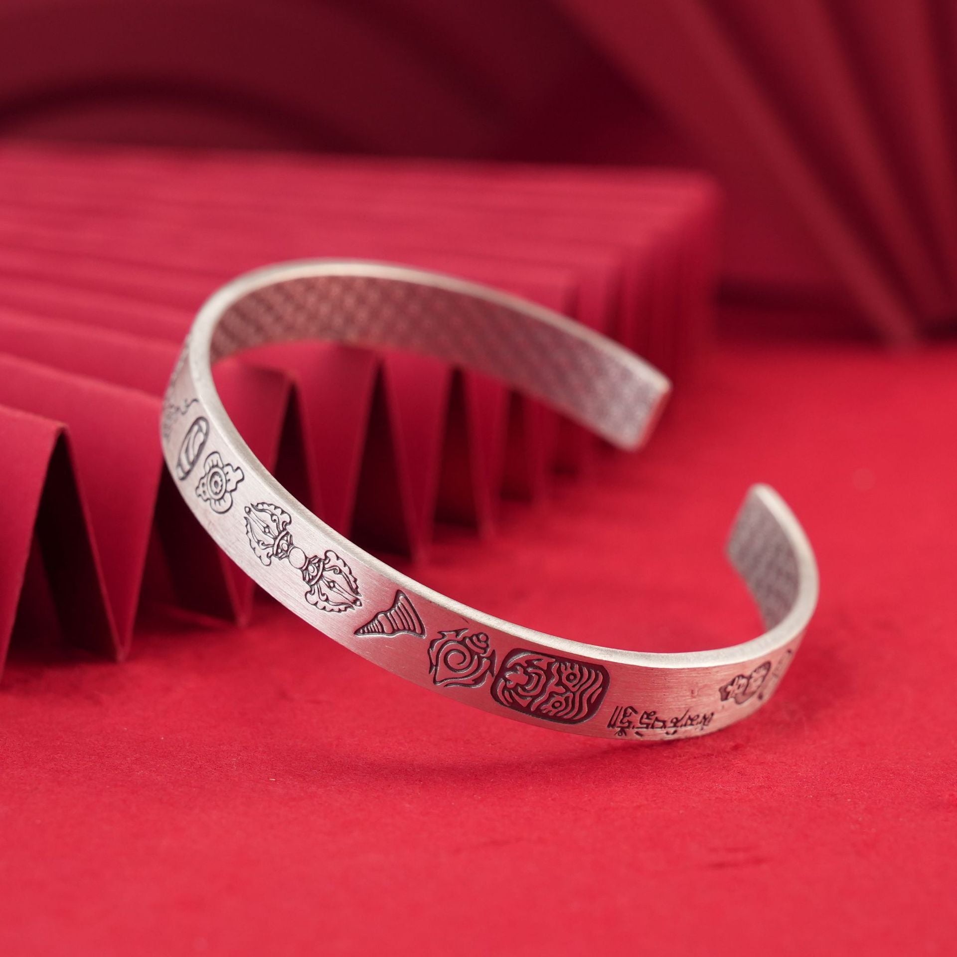 Chinese style lucky wide sterling silver bracelet - jewelry - weilin.com
