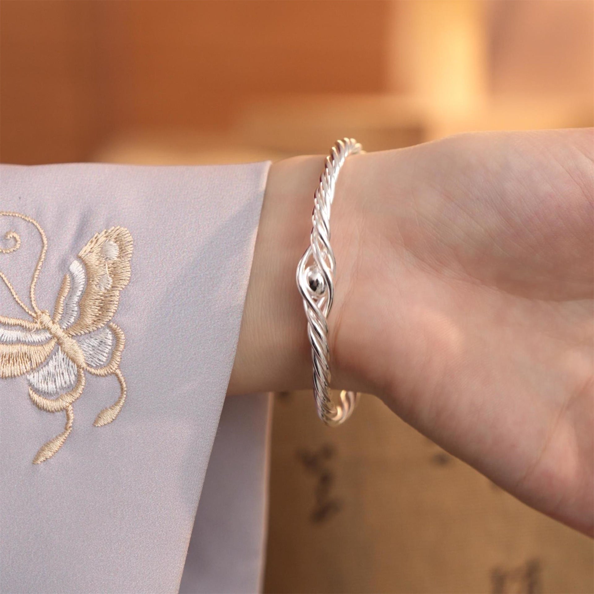 Chinese style multi - line braided sterling silver bracelet - jewelry - weilin.com