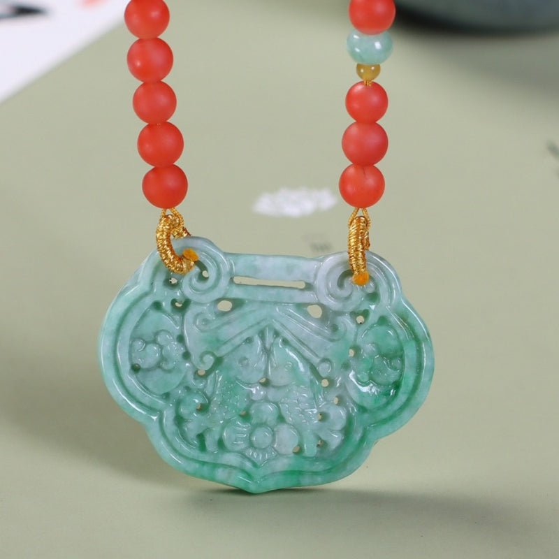 Chinese style natural jadeite and red nanhong necklace - jewelry - weilin.com