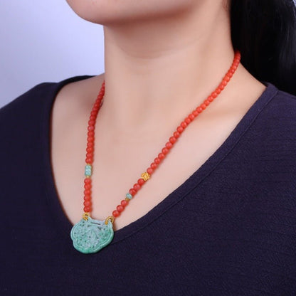 Chinese style natural jadeite and red nanhong necklace - jewelry - weilin.com