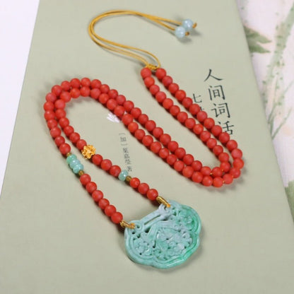 Chinese style natural jadeite and red nanhong necklace - jewelry - weilin.com
