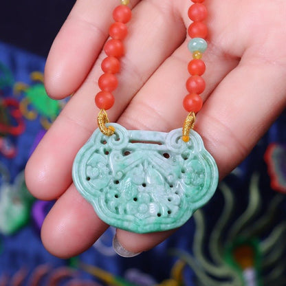 Chinese style natural jadeite and red nanhong necklace - jewelry - weilin.com
