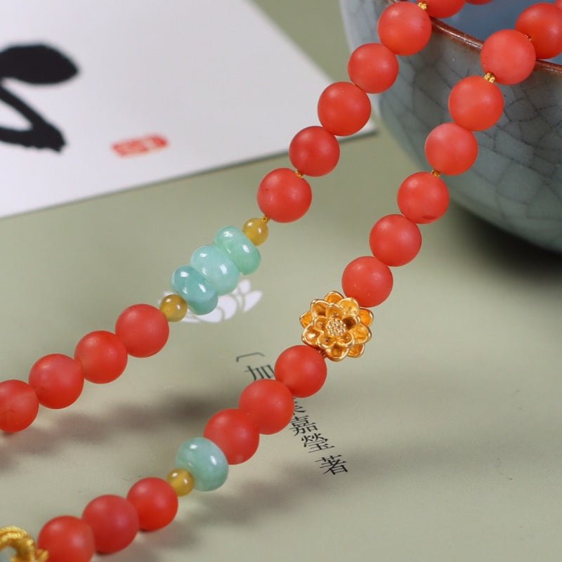 Chinese style natural jadeite and red nanhong necklace - jewelry - weilin.com