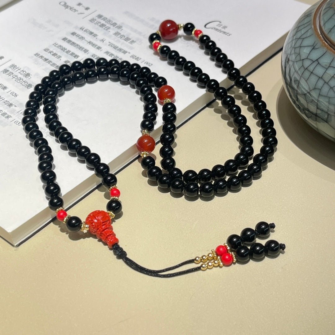 Chinese style obsidian 108 Buddhist beads dual - purpose necklace - jewelry - weilin.com