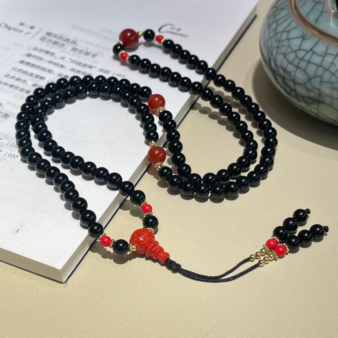 Chinese style obsidian 108 Buddhist beads dual - purpose necklace - jewelry - weilin.com