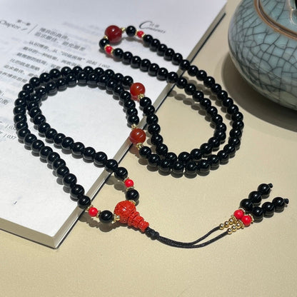 Chinese style obsidian 108 Buddhist beads dual - purpose necklace - jewelry - weilin.com