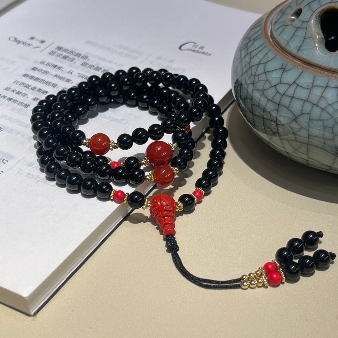 Chinese style obsidian 108 Buddhist beads dual - purpose necklace - jewelry - weilin.com