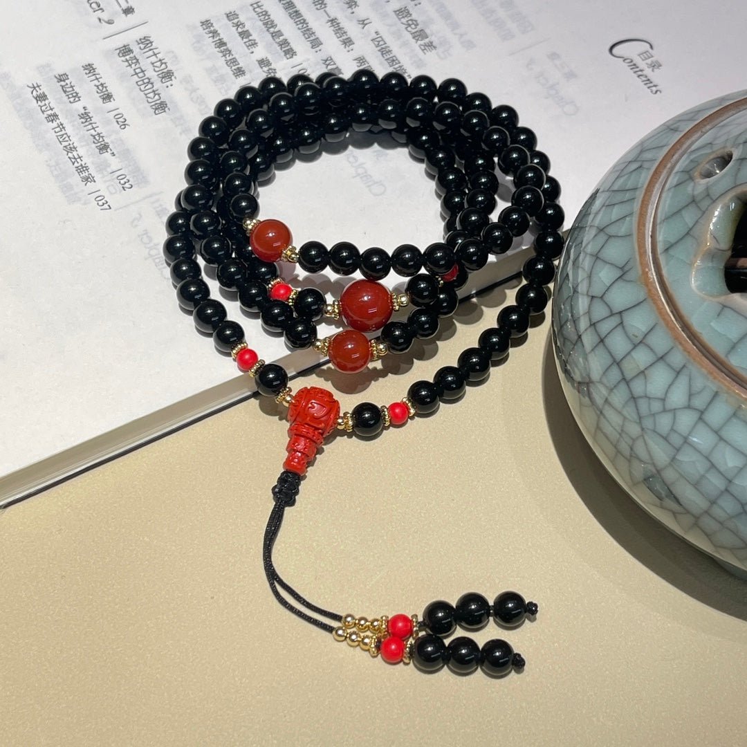 Chinese style obsidian 108 Buddhist beads dual - purpose necklace - jewelry - weilin.com