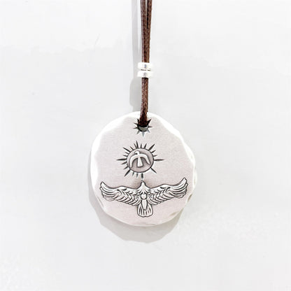 Chinese style oval sterling silver pendant - jewelry - weilin.com