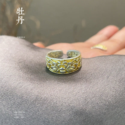 Chinese style pattern sterling silver ring - jewelry - weilin.com