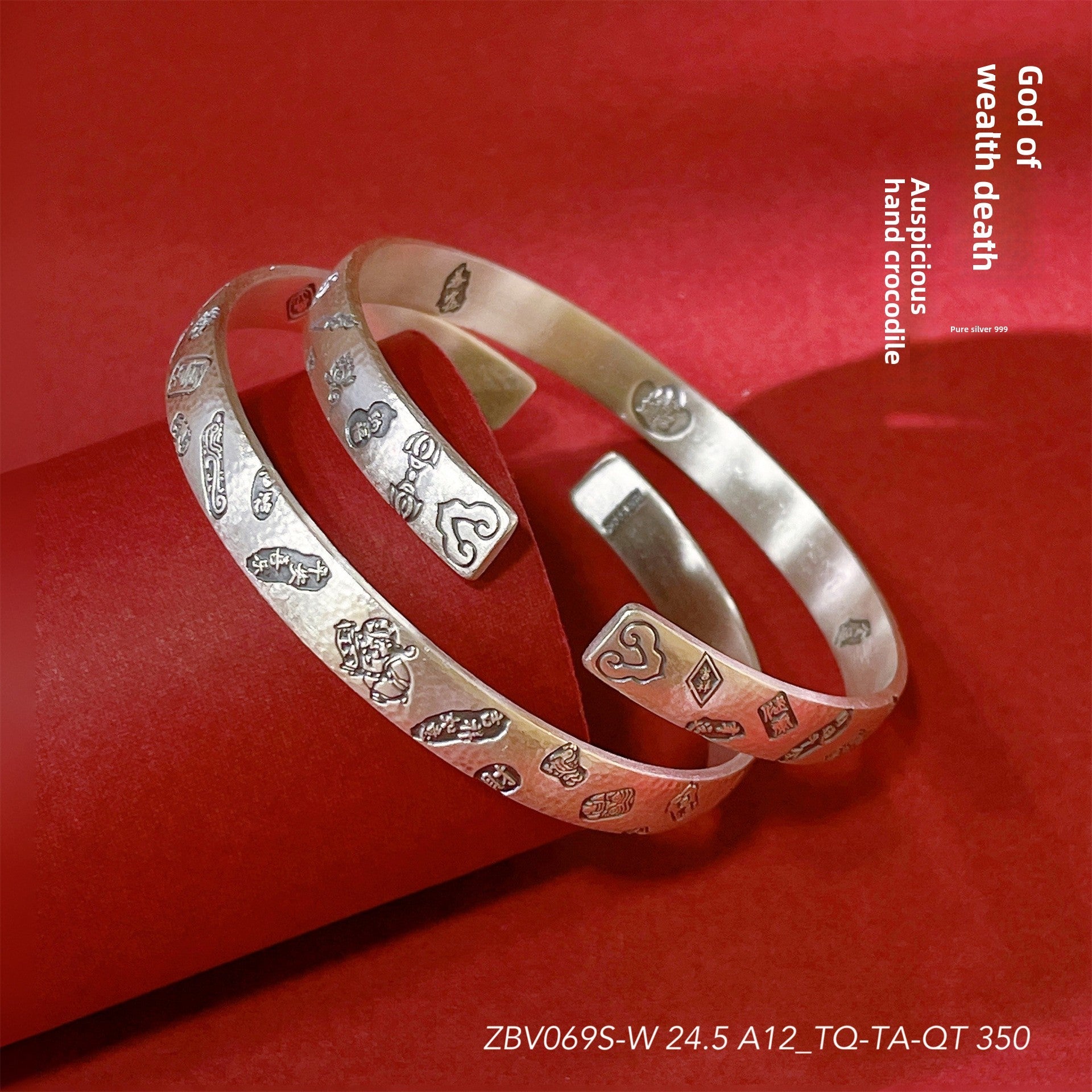 Chinese style peace and joy sterling silver bracelet - jewelry - weilin.com